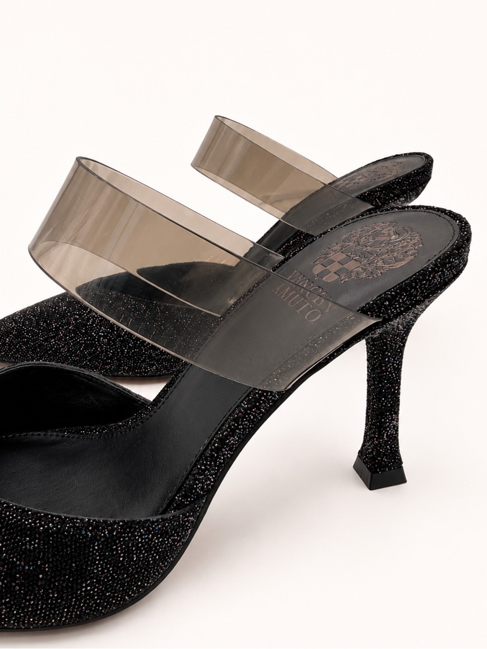 Vince Camuto • Kempern Heeled Mules in Black Diamond Leather - Picture 5 of 10